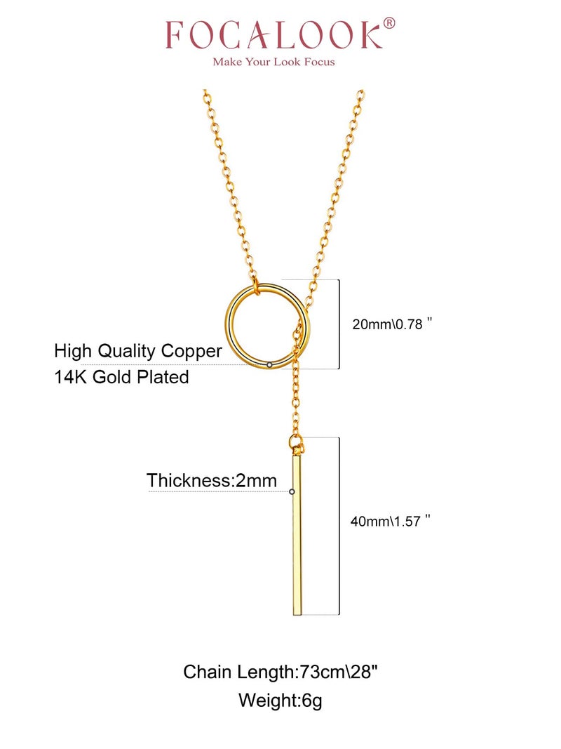 FOCALOOK Long Gold Necklaces for Women 14K Gold Plated Drop Vertical Bar Pendant Lariat Necklace 28inch/73cm - Image 3